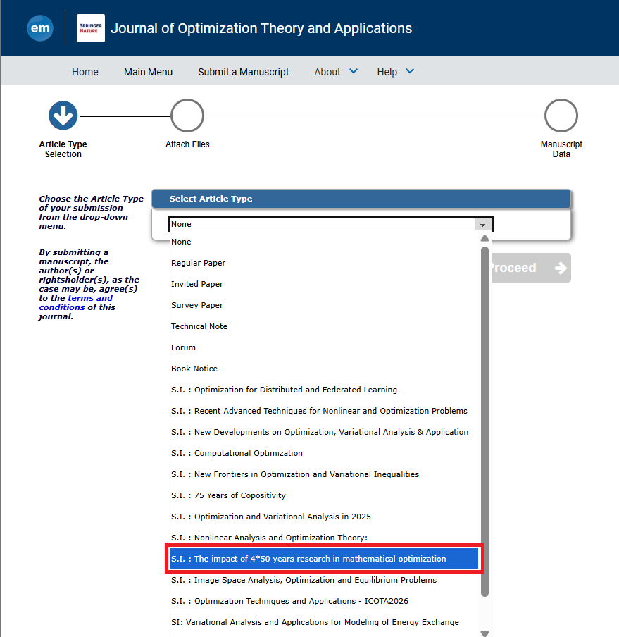 Article type selection showing the special issue entitled The impact of 4*50 years research in mathematical optimization